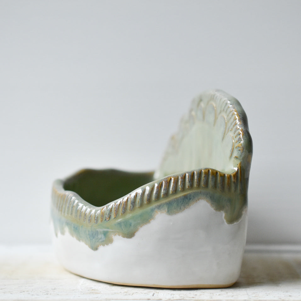 Bowl with flat back green white